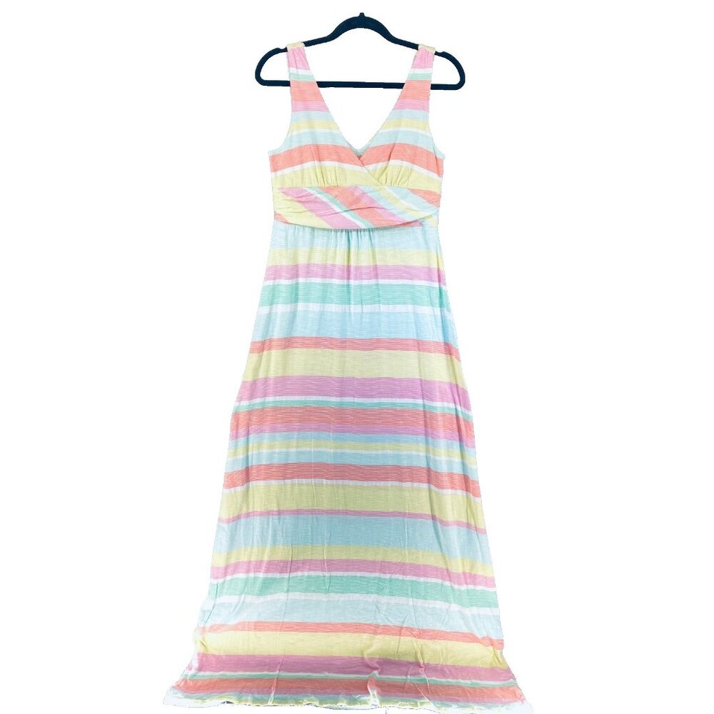Lilly Pulitzer Pastel Striped V-Neck Maxi Dress in Pink, Yellow, Aqua, Lavender